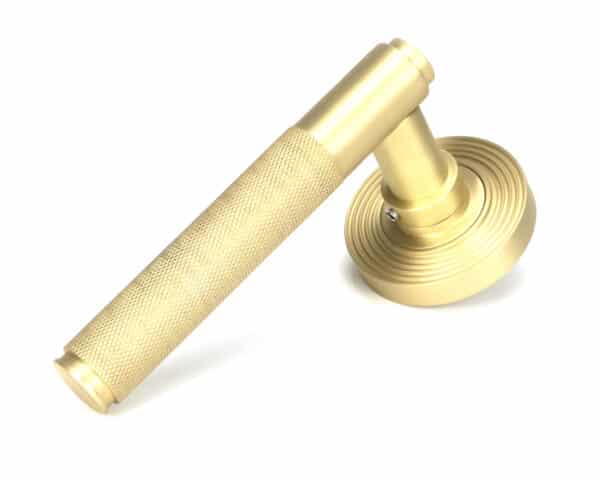 Satin Brass Brompton Lever on Rose Set (Beehive) 1