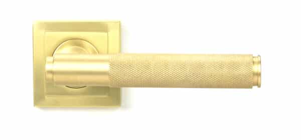 Satin Brass Brompton Lever on Rose Set (Square) 2