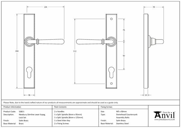 Satin Brass Newbury Slimline Lever Espag. Lock Set 3