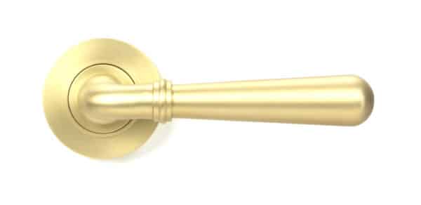 Satin Brass Newbury Lever on Rose Set (Plain) 2