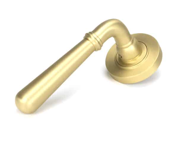 Satin Brass Newbury Lever on Rose Set (Plain) 1