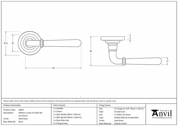 Satin Brass Newbury Lever on Rose Set (Art Deco) 3