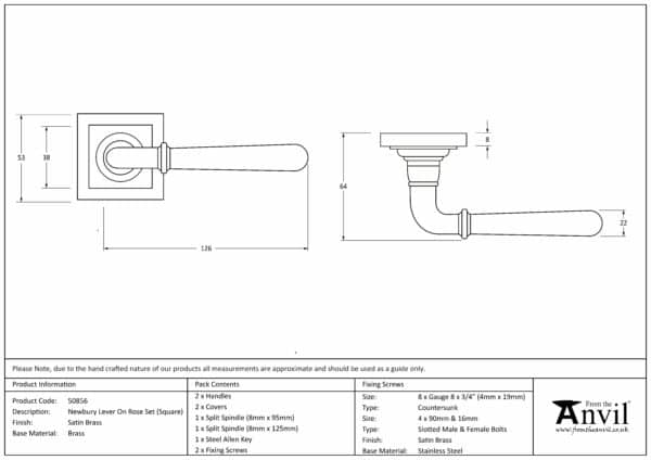 Satin Brass Newbury Lever on Rose Set (Square) 3