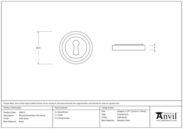 Satin Brass Round Escutcheon (Art Deco) 3