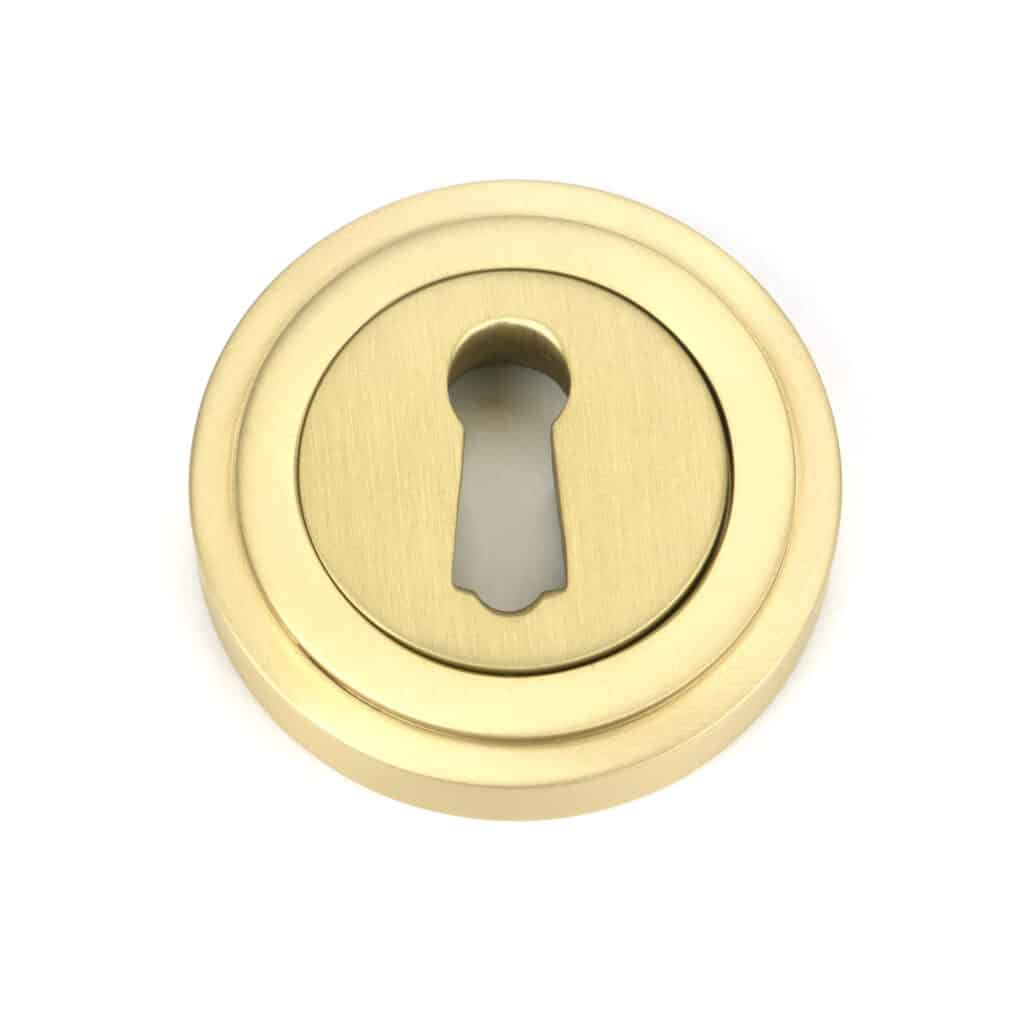 Satin Brass Round Escutcheon (Art Deco) 1