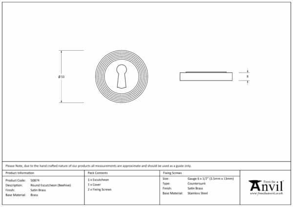 Satin Brass Round Escutcheon (Beehive) 3