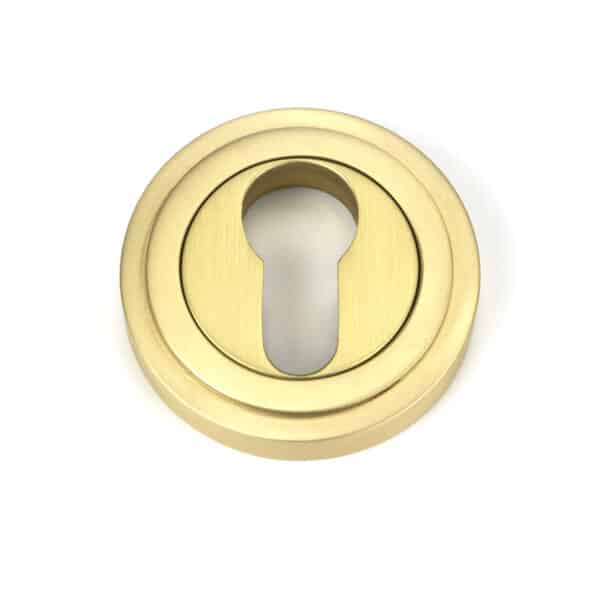 Satin Brass Round Euro Escutcheon (Art Deco) 1