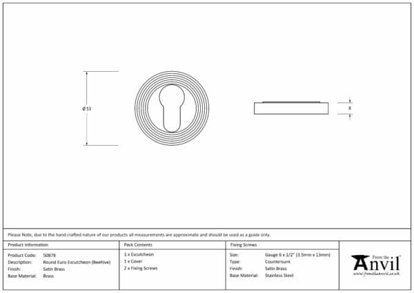 Satin Brass Round Euro Escutcheon (Beehive) 3