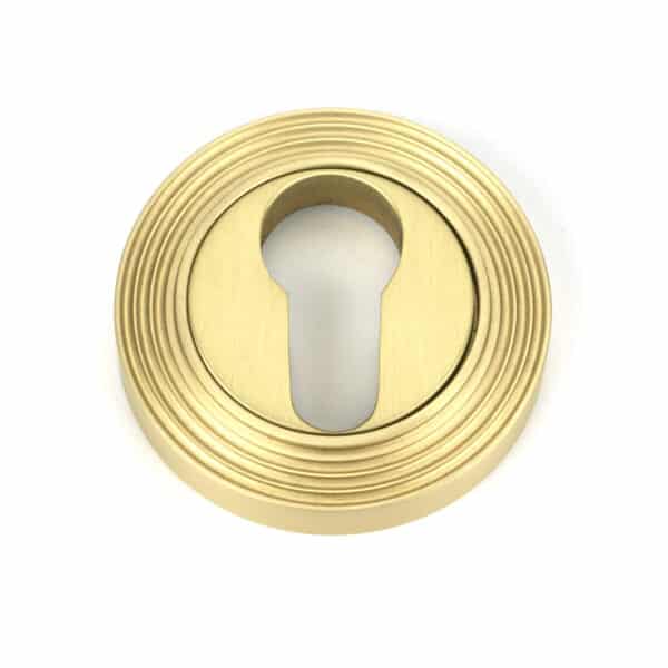 Satin Brass Round Euro Escutcheon (Beehive) 1