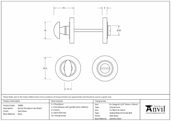 Satin Brass Round Thumbturn Set (Plain) 3