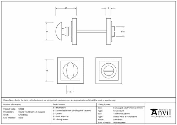 Satin Brass Round Thumbturn Set (Square) 3