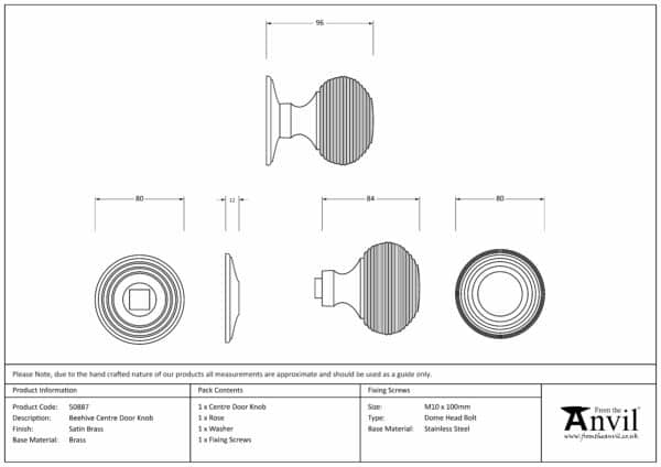 Satin Brass Beehive Centre Door Knob 3