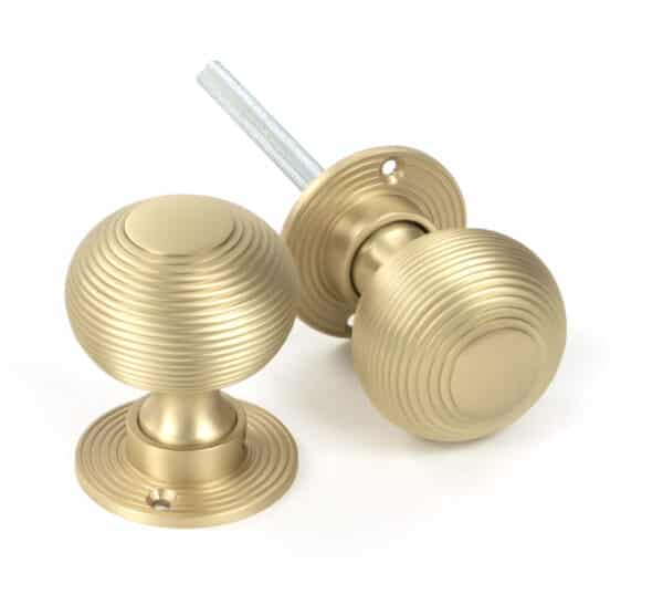 Satin Brass Heavy Beehive Mortice/Rim Knob Set 1