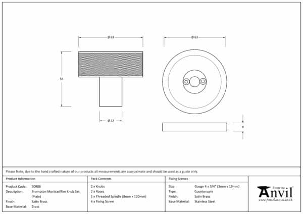 Satin Brass Brompton Mortice/Rim Knob Set (Plain) 3