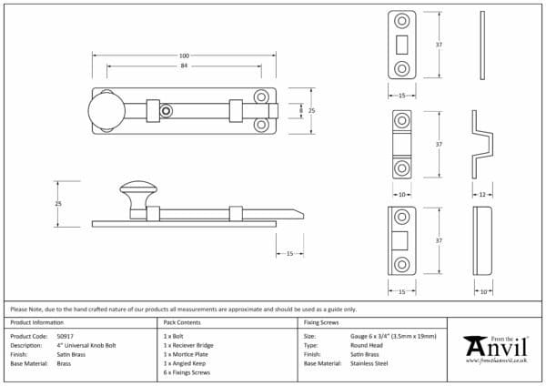 Satin Brass 4" Universal Bolt 3