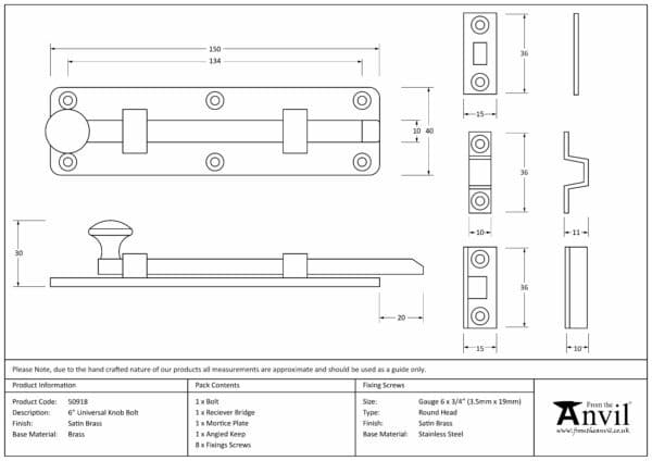 Satin Brass 6" Universal Bolt 3