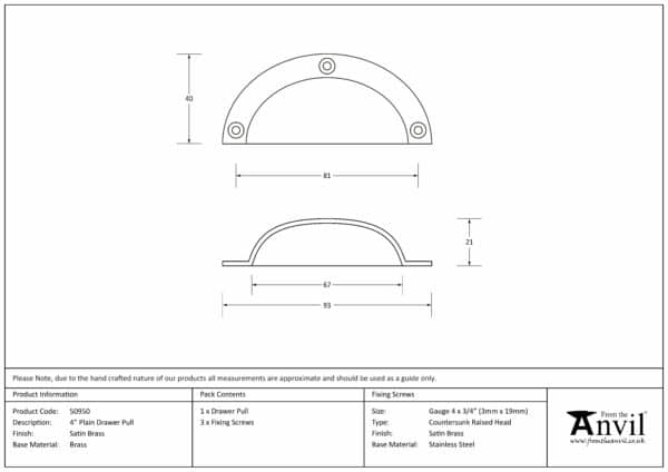 Satin Brass 4" Plain Drawer Pull 3