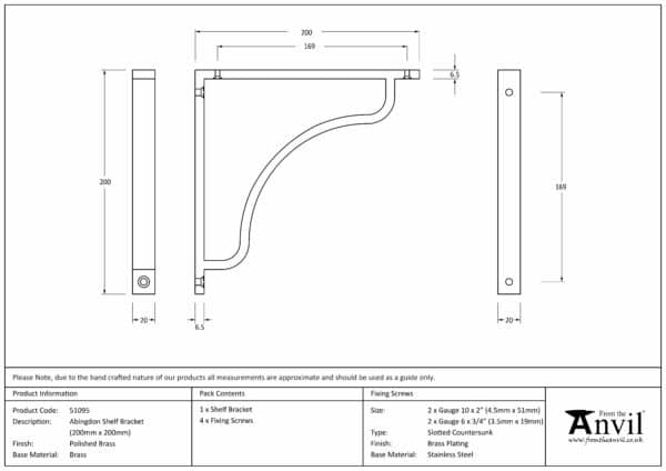 Polished Brass Abingdon Shelf Bracket (200mm x 200mm) 3