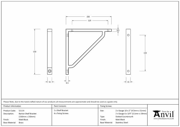 Matt Black Barton Shelf Bracket (150mm x 150mm) 3