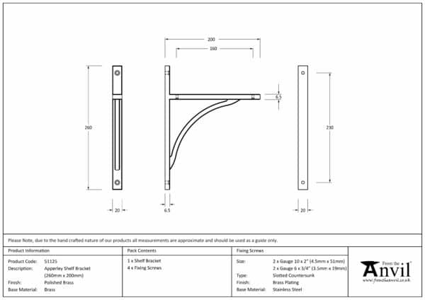 Polished Brass Apperley Shelf Bracket (260mm x 200mm) 3