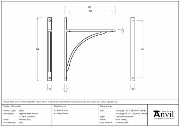 Polished Brass Apperley Shelf Bracket (314mm x 250mm) 3