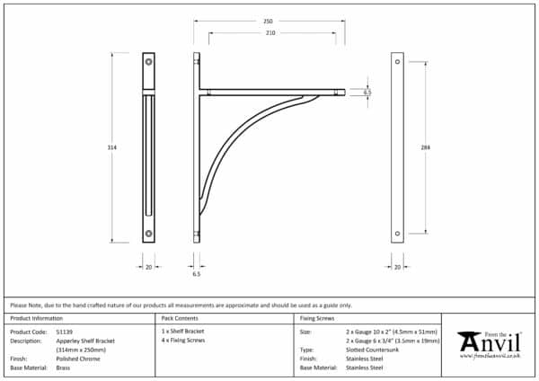 Polished Chrome Apperley Shelf Bracket (314mm x 250mm) 3