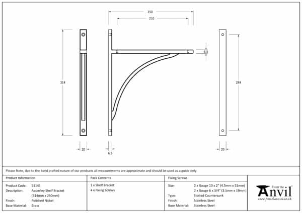 Polished Nickel Apperley Shelf Bracket (314mm x 250mm) 3