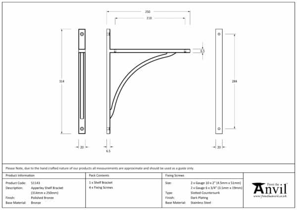 Polished Bronze Apperley Shelf Bracket (314mm x 250mm) 3