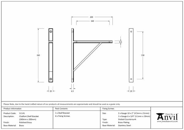 Polished Brass Chalfont Shelf Bracket (260mm x 200mm) 3