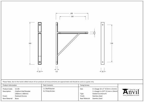 Polished Chrome Chalfont Shelf Bracket (260mm x 200mm) 3