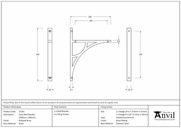 Polished Brass Tyne Shelf Bracket (260mm x 200mm) 3