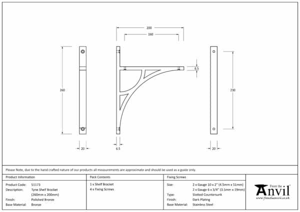 Polished Bronze Tyne Shelf Bracket (260mm x 200mm) 3