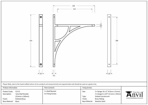 Polished Brass Tyne Shelf Bracket (314mm x 250mm) 3