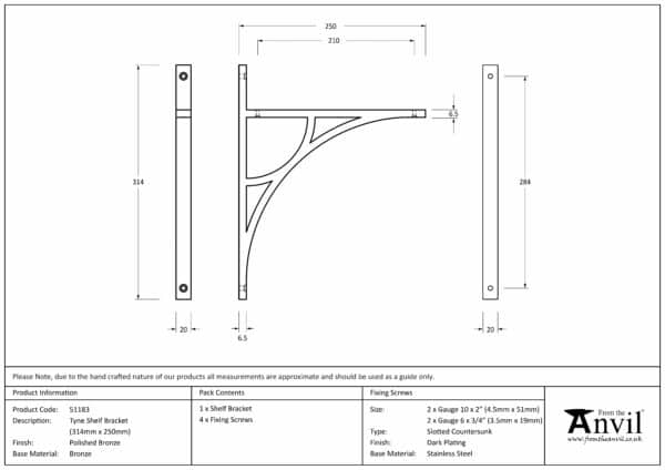 Polished Bronze Tyne Shelf Bracket (314mm x 250mm) 3