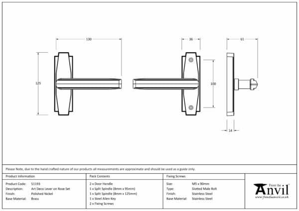 Polished Nickel Art Deco Lever on Rose Set 3