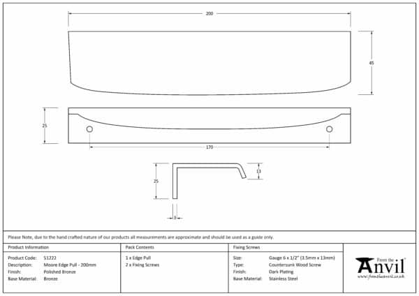 Polished Bronze 200mm Moore Edge Pull 3