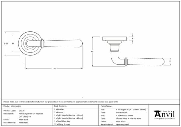 Matt Black Newbury Lever on Rose Set (Beehive) - Unsprung 3